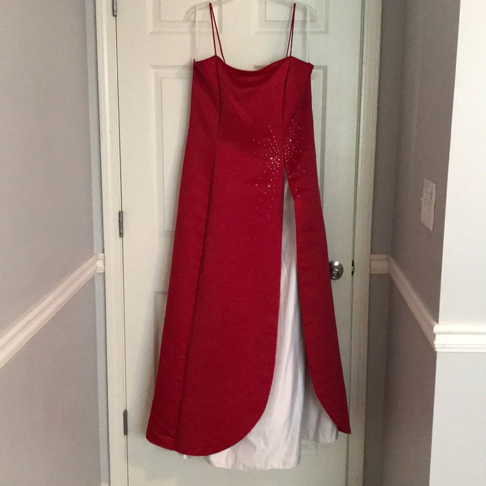Red Embellished Gown w/White insert & Shawl